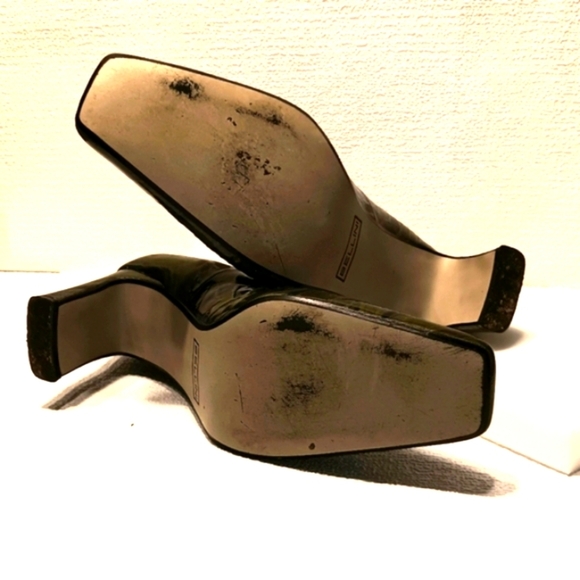 Embossed Camo Wedding Green Square Toe Pumps Block Heel 9B Patton Leather Snake - Picture 8 of 8